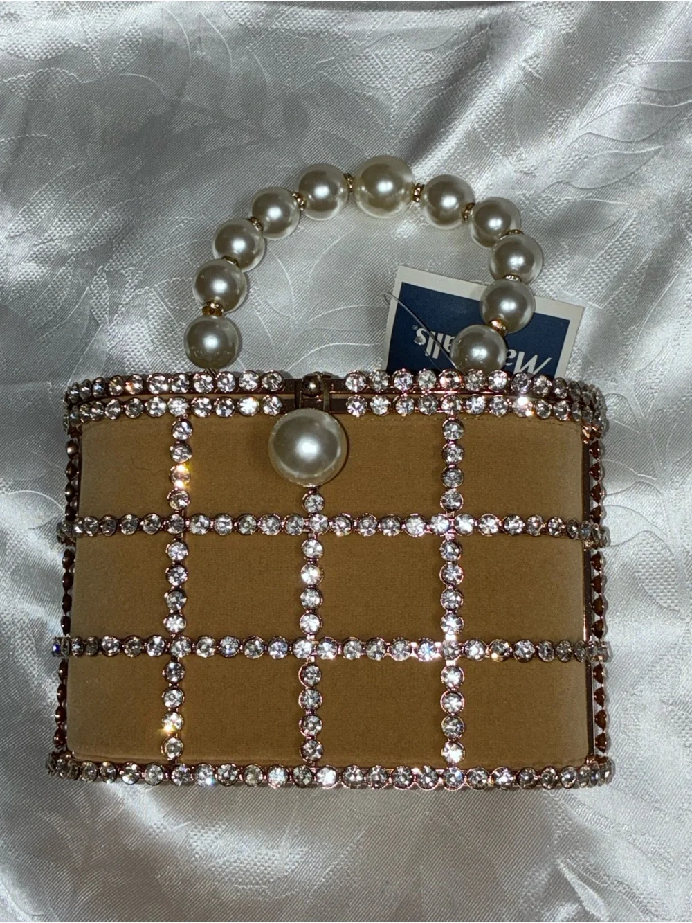 Pearl with Rhinestone Handbag in Rose Gold